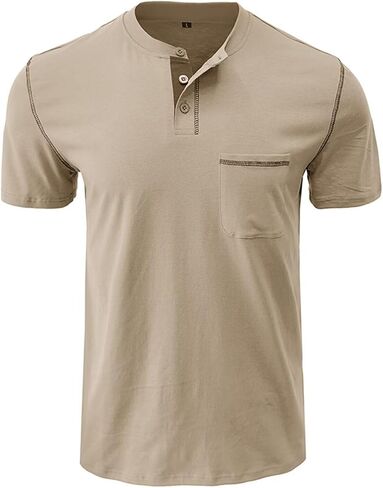 Men's Henley Shirt Lightweight Short Sleeve T-Shirt Casual Stylish Button Cotton Shirt in Saudi Arabia