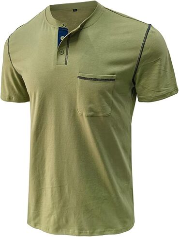 Men's Henley Shirt Lightweight Short Sleeve T-Shirt Casual Stylish Button Cotton Shirt in Saudi Arabia