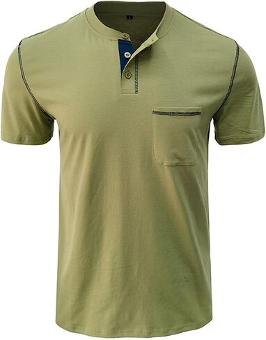 Men's Henley Shirt Lightweight Short Sleeve T-Shirt Casual Stylish Button Cotton Shirt in Saudi Arabia