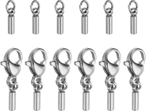 HARFINGTON 6pcs Cord End Cap 1.5mm ID Lobster Claw Clasp End Caps Stainless Steel for DIY Bracelets Necklaces, Silver Tone in Saudi Arabia