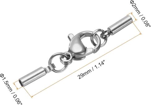 HARFINGTON 6pcs Cord End Cap 1.5mm ID Lobster Claw Clasp End Caps Stainless Steel for DIY Bracelets Necklaces, Silver Tone in Saudi Arabia