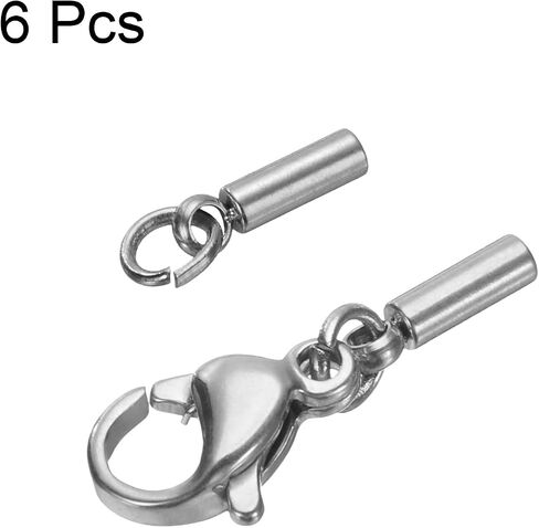 HARFINGTON 6pcs Cord End Cap 1.5mm ID Lobster Claw Clasp End Caps Stainless Steel for DIY Bracelets Necklaces, Silver Tone in Saudi Arabia