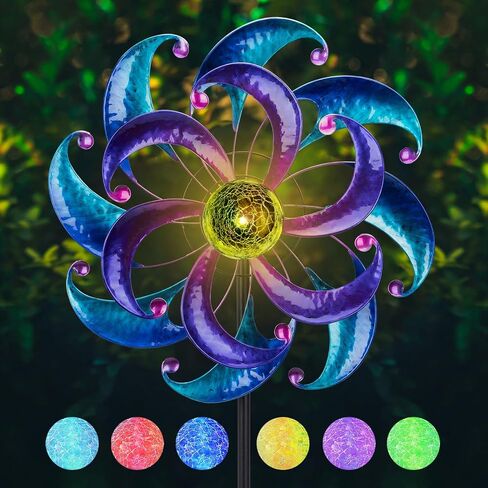 WONDER GARDEN Wind Spinners for Yard and Garden-Solar Wind Spinners - 61 Inch Wind Sculptures & Spinners with LED Changing Light Glass Ball for Garden Outdoor Decor in Saudi Arabia