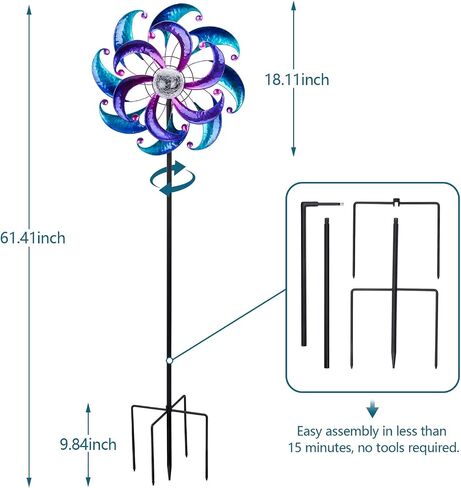 WONDER GARDEN Wind Spinners for Yard and Garden-Solar Wind Spinners - 61 Inch Wind Sculptures & Spinners with LED Changing Light Glass Ball for Garden Outdoor Decor in Saudi Arabia