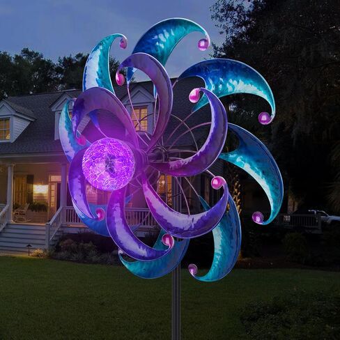 WONDER GARDEN Wind Spinners for Yard and Garden-Solar Wind Spinners - 61 Inch Wind Sculptures & Spinners with LED Changing Light Glass Ball for Garden Outdoor Decor in Saudi Arabia