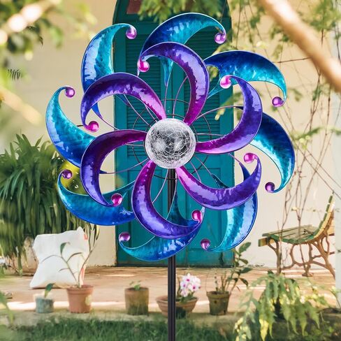 WONDER GARDEN Wind Spinners for Yard and Garden-Solar Wind Spinners - 61 Inch Wind Sculptures & Spinners with LED Changing Light Glass Ball for Garden Outdoor Decor in Saudi Arabia