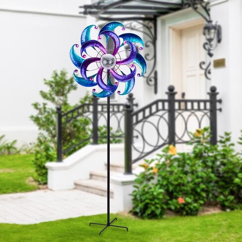 WONDER GARDEN Wind Spinners for Yard and Garden-Solar Wind Spinners - 61 Inch Wind Sculptures & Spinners with LED Changing Light Glass Ball for Garden Outdoor Decor in Saudi Arabia