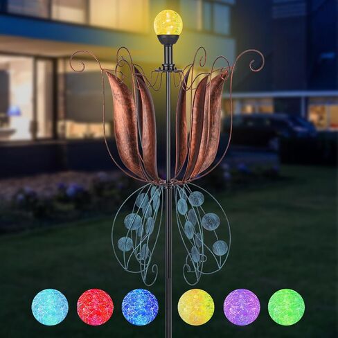 WONDER GARDEN Wind Spinners for Yard and Garden-Solar Wind Spinners - 61 Inch Wind Sculptures & Spinners with LED Changing Light Glass Ball for Garden Outdoor Decor in Saudi Arabia