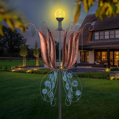WONDER GARDEN Wind Spinners for Yard and Garden-Solar Wind Spinners - 61 Inch Wind Sculptures & Spinners with LED Changing Light Glass Ball for Garden Outdoor Decor in Saudi Arabia
