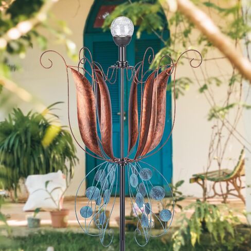 WONDER GARDEN Wind Spinners for Yard and Garden-Solar Wind Spinners - 61 Inch Wind Sculptures & Spinners with LED Changing Light Glass Ball for Garden Outdoor Decor in Saudi Arabia