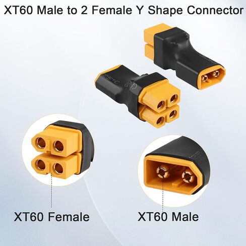 QIANRENON 1 in 2 XT60 Parallel Adapter ESC Splitter XT60 Male to 2 Female Y Shape Connector XT60 1 to 2 Lithium Battery ESC Plug, for Model Airplane RC Car Drone Quadcopter, 2 Pcs in Saudi Arabia