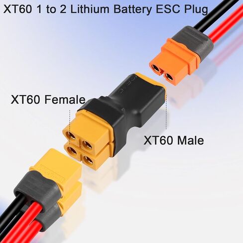 QIANRENON 1 in 2 XT60 Parallel Adapter ESC Splitter XT60 Male to 2 Female Y Shape Connector XT60 1 to 2 Lithium Battery ESC Plug, for Model Airplane RC Car Drone Quadcopter, 2 Pcs in Saudi Arabia