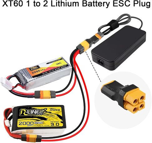 QIANRENON 1 in 2 XT60 Parallel Adapter ESC Splitter XT60 Male to 2 Female Y Shape Connector XT60 1 to 2 Lithium Battery ESC Plug, for Model Airplane RC Car Drone Quadcopter, 2 Pcs in Saudi Arabia