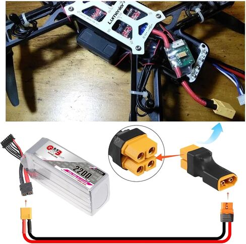 QIANRENON 1 in 2 XT60 Parallel Adapter ESC Splitter XT60 Male to 2 Female Y Shape Connector XT60 1 to 2 Lithium Battery ESC Plug, for Model Airplane RC Car Drone Quadcopter, 2 Pcs in Saudi Arabia