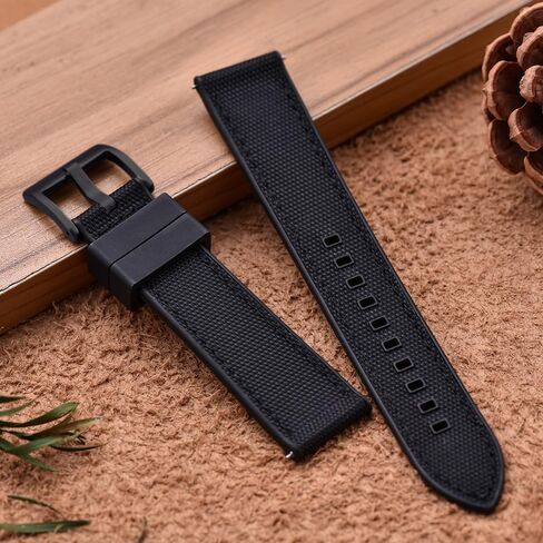 Premium Upgrades Soft Hybrid (Fkm/Fpm Rubber and Sailcloth) Watch Bands for Men,20mm 22mm Waterproof Quick Release Replacement Watch Straps,Silver/Black/Gold/Rose Gold Brushed Buckle in Kuwait