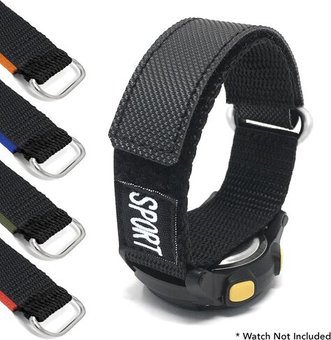 Bandini Nylon Sports Watch Band Strap - 20mm, 22mm, 18mm, 24mm, 26mm - Hook Loop & Fastening - Waterproof - Black, Red, Blue, Green, Orange in Saudi Arabia
