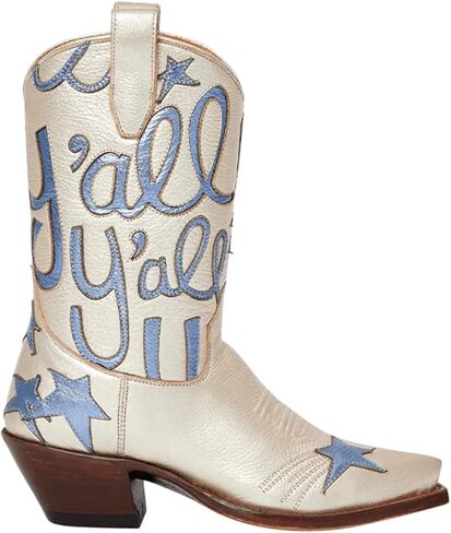 HOCHFART Women's Cowboy Boots Mid Calf Pointed Toe Low Chunky Heel Embroidery Metallic Pull On Western Festival Concert Fashion Cowgirl Boots in Saudi Arabia