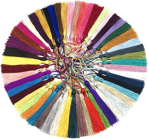 MSCFTFB 120 Pieces 5inch Silk Floss Tassels with Hang Loops Mini Tassels Mala Tassel Kits for Bookmarks Earring Dreamcatcher Jewerly Making Belt Clothing Curtain Decorations (Lime) in Saudi Arabia