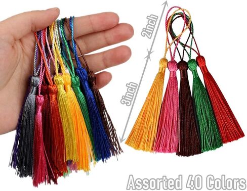 MSCFTFB 120 Pieces 5inch Silk Floss Tassels with Hang Loops Mini Tassels Mala Tassel Kits for Bookmarks Earring Dreamcatcher Jewerly Making Belt Clothing Curtain Decorations (Lime) in Saudi Arabia