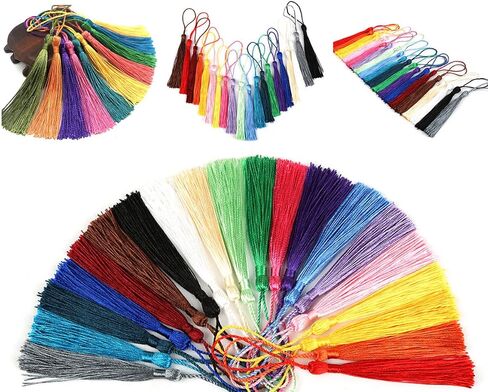 MSCFTFB 120 Pieces 5inch Silk Floss Tassels with Hang Loops Mini Tassels Mala Tassel Kits for Bookmarks Earring Dreamcatcher Jewerly Making Belt Clothing Curtain Decorations (Lime) in Saudi Arabia