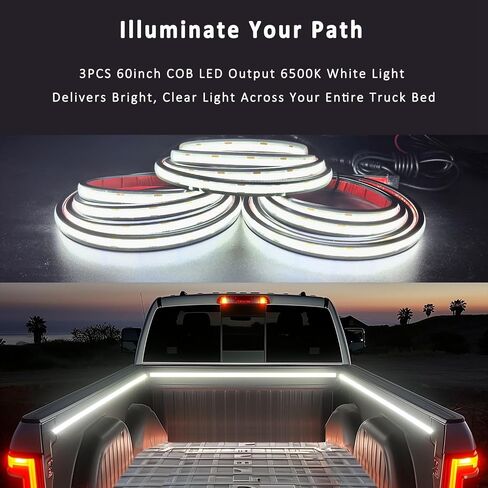 أضواء سرير شاحنة LED، 3 قطع 60 بوصة 12 فولت 6500 كيلو أمبير شريط أضواء مقاوم للماء COB أبيض مع مقسم فيوز شفرة التبديل، ملحقات رائعة لشاحنة بيك اب شاحنة التخييم SUV RV قارب in Saudi Arabia