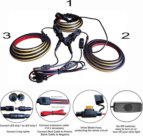 أضواء سرير شاحنة LED، 3 قطع 60 بوصة 12 فولت 6500 كيلو أمبير شريط أضواء مقاوم للماء COB أبيض مع مقسم فيوز شفرة التبديل، ملحقات رائعة لشاحنة بيك اب شاحنة التخييم SUV RV قارب in Saudi Arabia