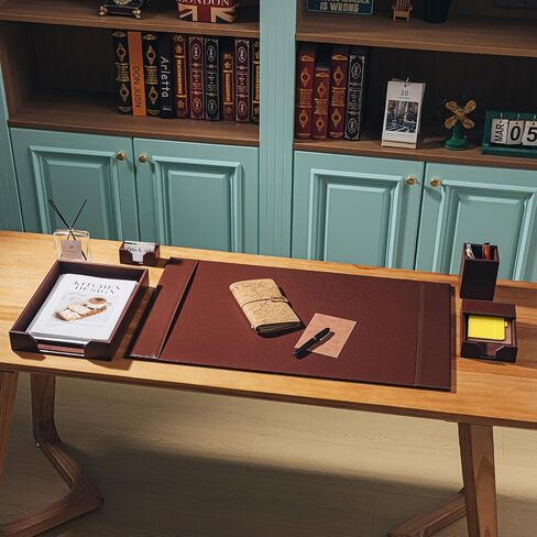 Leather Desk Pad Accessories Set Leather Desk Blotter Leather Desk Mat Protector Leather Desk Organizer with Side Rails Executive for Writing Office Home Workplace Desktop Supplies(Black) in Saudi Arabia