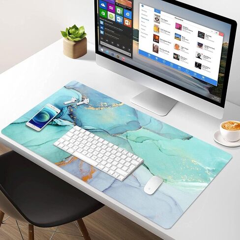 Large Mouse Pad, Desk Mat for Desktop, Dual Side PU Leather Waterproof Gaming Mousepad Desk Pad, Desk Protector Writing Pads Desk Accessories for Office and Home (B-Green Marble, 24''X14'') in Saudi Arabia