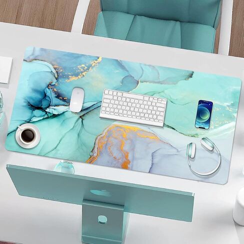 Large Mouse Pad, Desk Mat for Desktop, Dual Side PU Leather Waterproof Gaming Mousepad Desk Pad, Desk Protector Writing Pads Desk Accessories for Office and Home (B-Green Marble, 24''X14'') in Saudi Arabia
