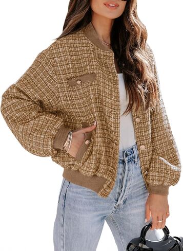 EVALESS Fashion Jacket for Women 2024 Fall Winter Trendy Button Short Shacket Long Sleeve Plaid Cropped Jackets in Saudi Arabia