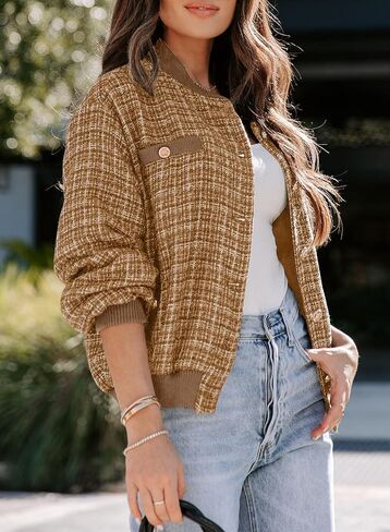 EVALESS Fashion Jacket for Women 2024 Fall Winter Trendy Button Short Shacket Long Sleeve Plaid Cropped Jackets in Saudi Arabia