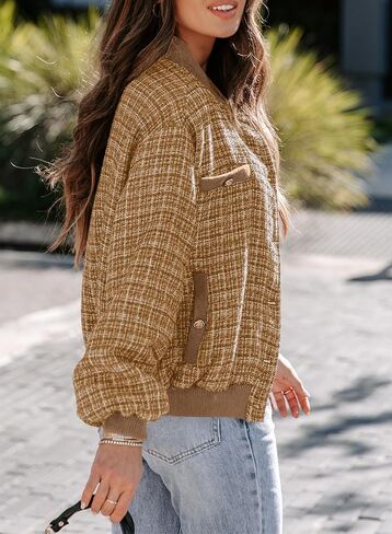 EVALESS Fashion Jacket for Women 2024 Fall Winter Trendy Button Short Shacket Long Sleeve Plaid Cropped Jackets in Saudi Arabia
