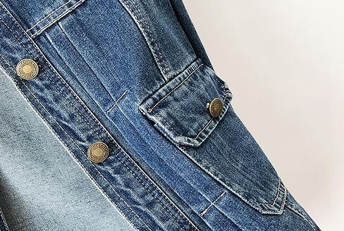 Women’s Collarless Long Sleeve Denim Jacket Round Neck Button Down Jean Jackets in Kuwait