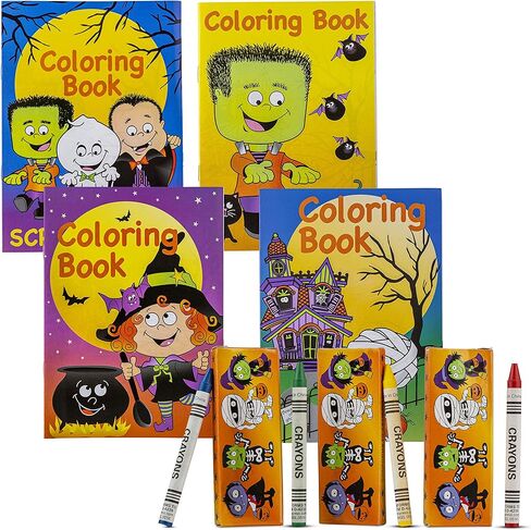 FAVONIR Halloween Coloring Books and Crayons Party Favors - 12 set Party Favor Bag Fillers Set with 12 Pieces 7" Coloring Books and 12 Packs of Crayons for Halloween Treats, Goody Bags (12 Set) in Saudi Arabia