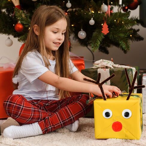 PLULON 922 Pcs Christmas Pipe Cleaners Craft Set Brown Pipe Cleaners Chenille Stems with Red Pom Poms Googly Eyes for Christmas DIY Crafts Supplies (Brown, Red) in Saudi Arabia