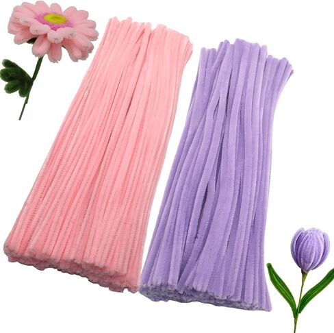 Apedoixy 200 قطعة من منظفات الأنابيب الحرفية السائبة 2 ألوان متنوعة، 6 مم × 12 بوصة سميكة عصي جذعية من الشانيل الغامض لتزيين المشاريع الفنية اليدوية (أرجواني فاتح، أرجواني فاتح) in Kuwait