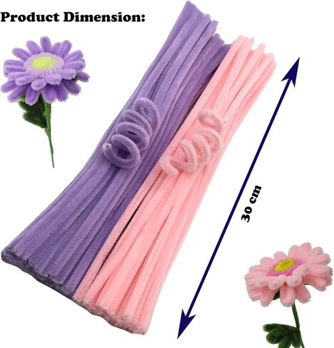 Apedoixy 200 قطعة من منظفات الأنابيب الحرفية السائبة 2 ألوان متنوعة، 6 مم × 12 بوصة سميكة عصي جذعية من الشانيل الغامض لتزيين المشاريع الفنية اليدوية (أرجواني فاتح، أرجواني فاتح) in Kuwait