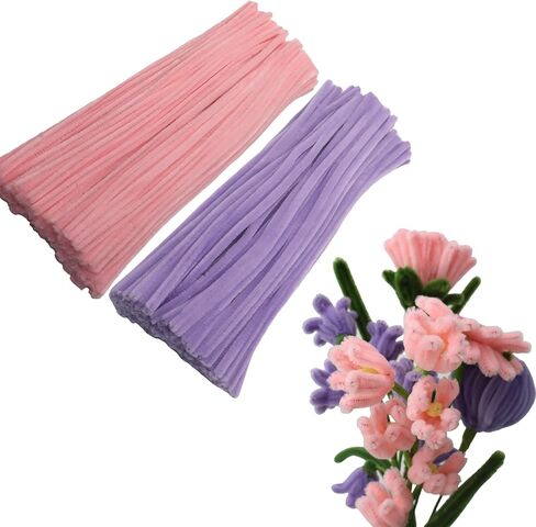 Apedoixy 200 قطعة من منظفات الأنابيب الحرفية السائبة 2 ألوان متنوعة، 6 مم × 12 بوصة سميكة عصي جذعية من الشانيل الغامض لتزيين المشاريع الفنية اليدوية (أرجواني فاتح، أرجواني فاتح) in Kuwait