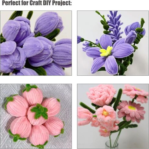 Apedoixy 200 قطعة من منظفات الأنابيب الحرفية السائبة 2 ألوان متنوعة، 6 مم × 12 بوصة سميكة عصي جذعية من الشانيل الغامض لتزيين المشاريع الفنية اليدوية (أرجواني فاتح، أرجواني فاتح) in Kuwait