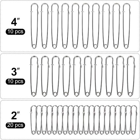 Bulk Pack of 20 Heavy-Duty Safety Pins – Assorted Sizes (2", 3", 4") – Extra-Sturdy Pins for Blankets, Skirts and Crafts in Kuwait