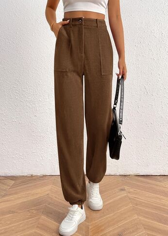 PRETTYGARDEN Women's Dressy Casual Pants Elastic High Waisted Work Office Corduroy Trouser Slacks with Pockets in Saudi Arabia