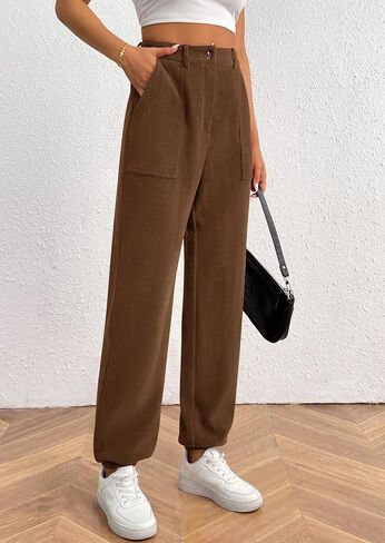 PRETTYGARDEN Women's Dressy Casual Pants Elastic High Waisted Work Office Corduroy Trouser Slacks with Pockets in Saudi Arabia
