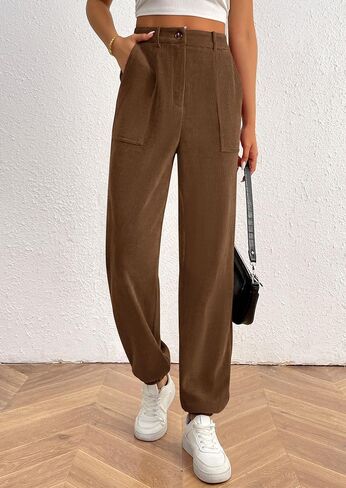 PRETTYGARDEN Women's Dressy Casual Pants Elastic High Waisted Work Office Corduroy Trouser Slacks with Pockets in Saudi Arabia