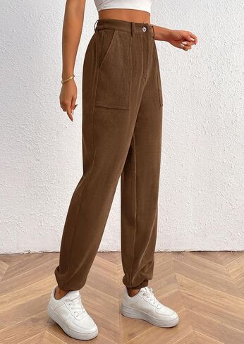 PRETTYGARDEN Women's Dressy Casual Pants Elastic High Waisted Work Office Corduroy Trouser Slacks with Pockets in Saudi Arabia
