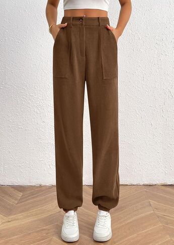 PRETTYGARDEN Women's Dressy Casual Pants Elastic High Waisted Work Office Corduroy Trouser Slacks with Pockets in Saudi Arabia