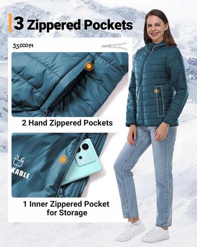 33,000ft Women's Hooded Packable Puffer Jacket Lightweight Warm Puffy Quilted Winter Coat in Kuwait