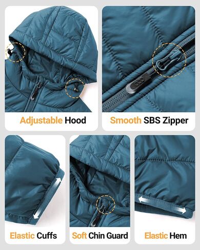 33,000ft Women's Hooded Packable Puffer Jacket Lightweight Warm Puffy Quilted Winter Coat in Kuwait