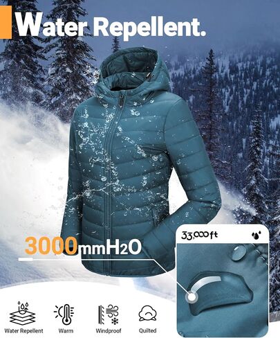 33,000ft Women's Hooded Packable Puffer Jacket Lightweight Warm Puffy Quilted Winter Coat in Kuwait