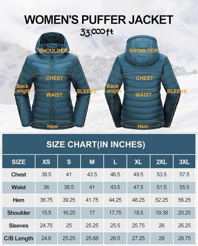 33,000ft Women's Hooded Packable Puffer Jacket Lightweight Warm Puffy Quilted Winter Coat in Kuwait