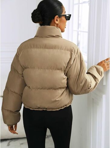 Puffer Jacket Womens Cropped Zip Up Padding Warm Quilted Jackets Winter Coats in Saudi Arabia